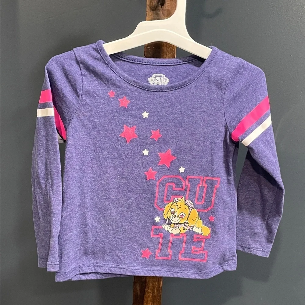 Paw Patrol Purple Long Sleeve Tee with Pink and White Stars